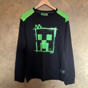 Point Zero Minecraft Collab Sweatshirt Neon Green Mesh Graphic Black Large